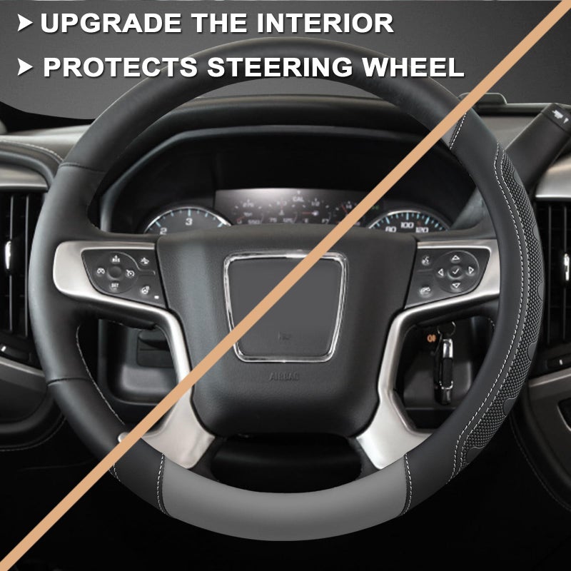GIANT PANDA Steering Wheel Cover for GMC Sierra Acadia Terrain Yukon(Gray+Black-Standard Size) - Image 5